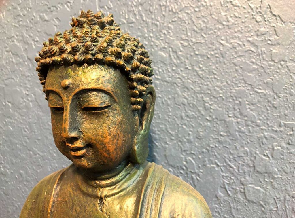 Buddha offering guidance on wholesome living via the Five Mindfulness Trainings. Hellagood Life