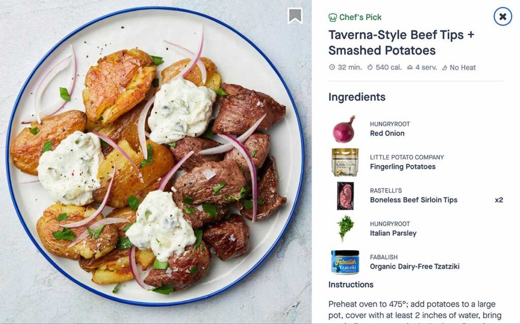 Taverna-Style Beef Tips + Smashed Potatoes by Hungryroot