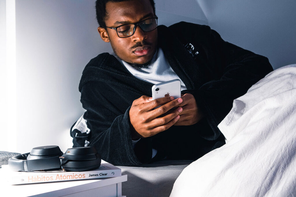 Don't look at phones, computers or even TVs at bedtime.